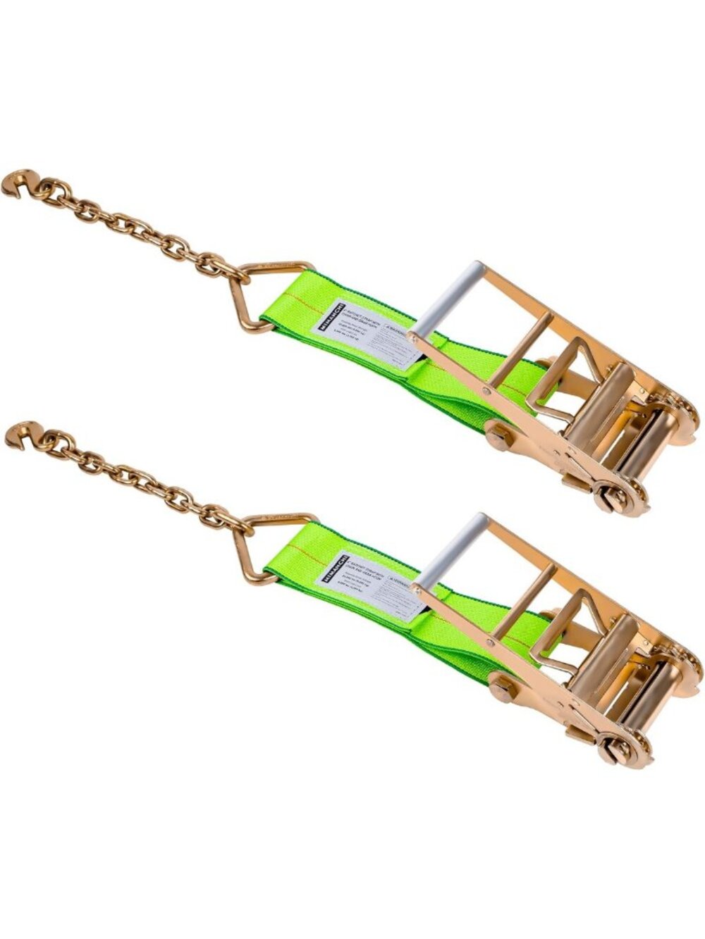 4-Inch Heavy Duty Ratchet Straps with Chain Anchor - 2-Pack for Secure Tie-Downs